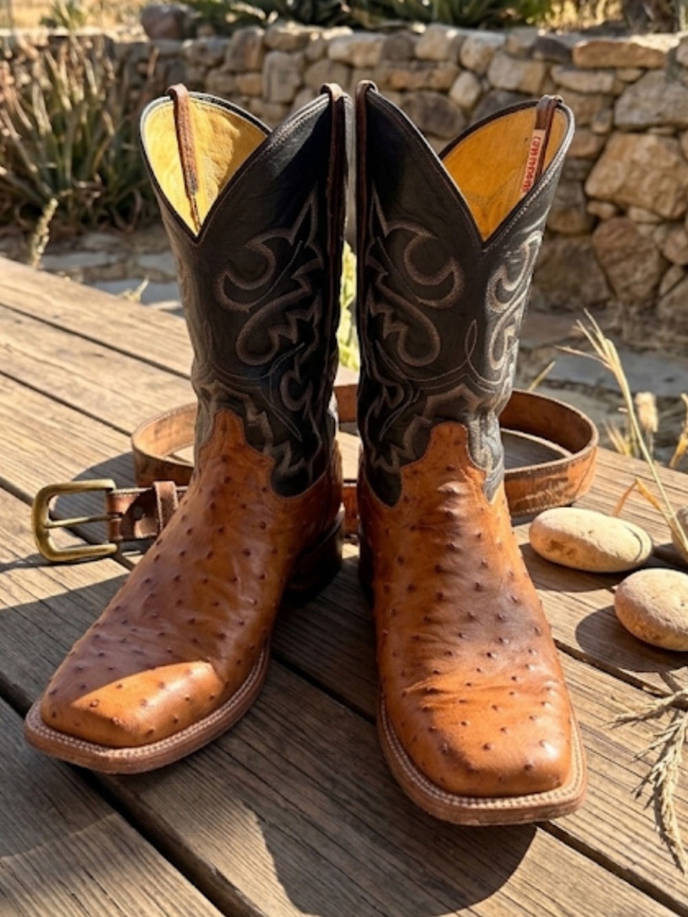 Cowtown boots 12DMen's Two-Tone Western Boots - Brown & Black Ostrich